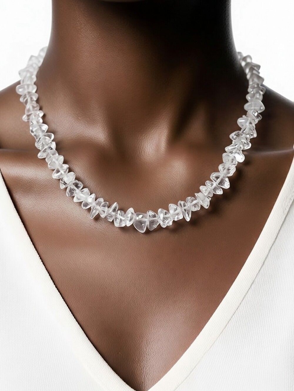 Clear Quartz Rock Crystal Chip Necklace Boho Healing Stone Beaded Minimalist